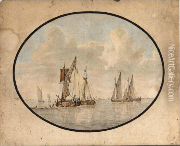 Boats On A Calm Estuary Oil Painting - Cornelis De Grient