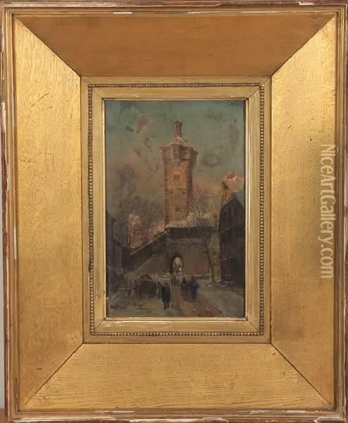 Clock Tower Oil Painting - Gustav Graef