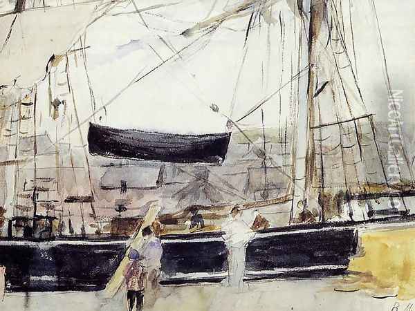 Boat At Dock Oil Painting - Berthe Morisot