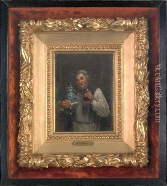 Scene Of A Gentleman With Stoneware Pitcher Oil Painting - Karel Leibscher