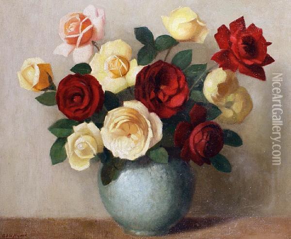 Roses In A Vase Oil Painting - Alfred Frederick W. Hayward