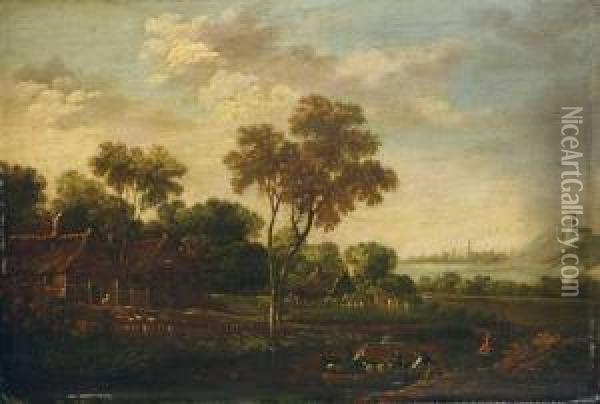 Landschaft Mit Bauern. Oil Painting - Johann Alexander Thiele