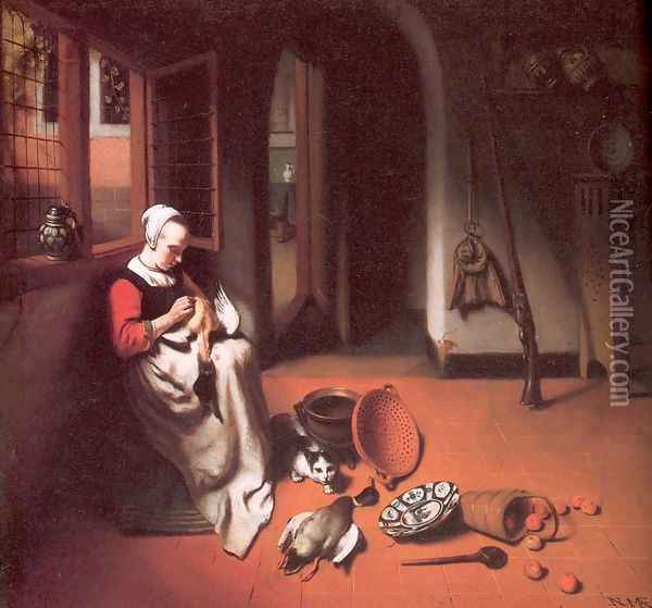 Woman Plucking a Duck 1655-56 Oil Painting - Nicolaes Maes