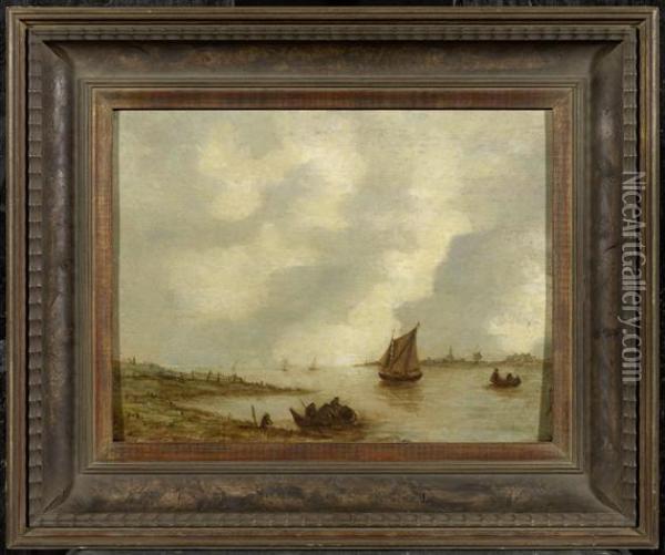 A River Landscape With Fishing Boats Oil Painting - Jan van Goyen