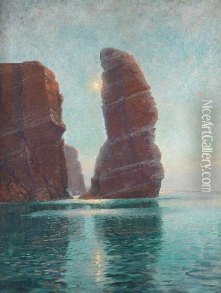 Felsen Von Helgoland Bei Mondschein Oil Painting - Hans Bohrdt