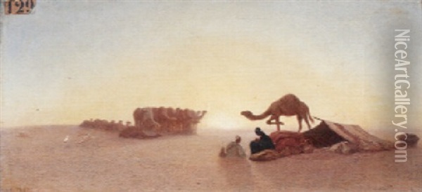Marchands De Chameaux En Haute-egypte Oil Painting - Charles Theodore (Frere Bey) Frere