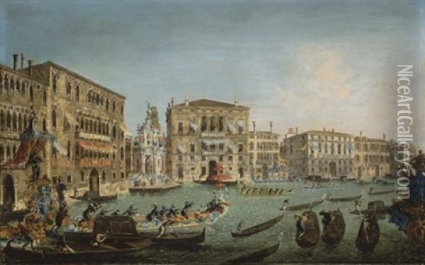 Regate Sur Le Grand Canal A Venise, Avec Le Palazzo Foscari Et Le Palazzo Balbi (collab. W/gianantonio Guardi) Oil Painting - Michele Marieschi