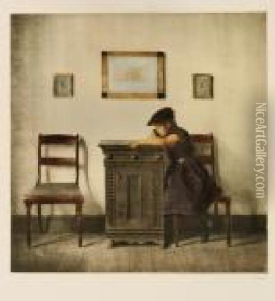 A Little Girl With A Flat Cap Oil Painting - Peder Vilhelm Ilsted