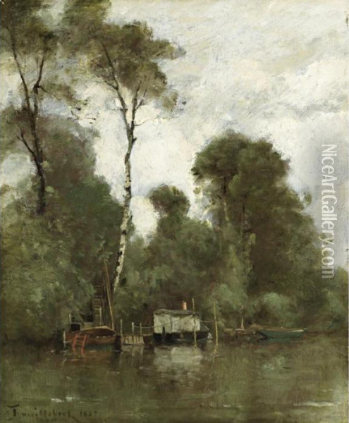 Boats At River Side Oil Painting - Paul Trouillebert