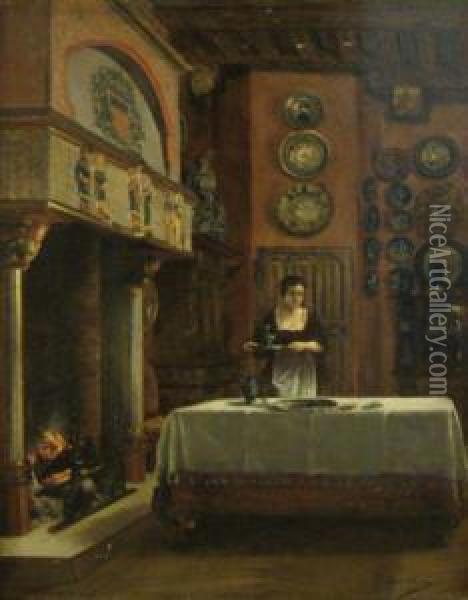 La Servante Oil Painting - Edmond Theodor Van Hove