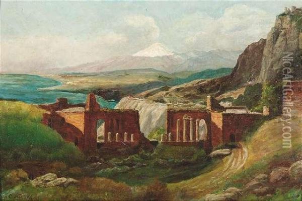 Wuttke, Carl. The Remains Of Taormina In Sicily Oil Painting - Carl Wuttke