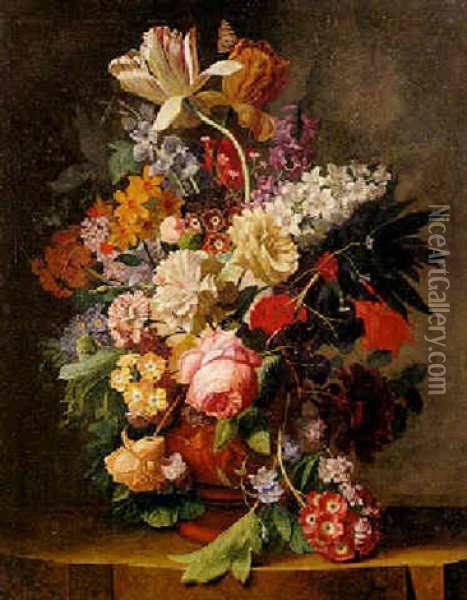 Blumenstrauss In Einer Tonvase Oil Painting - Jan Van Huysum