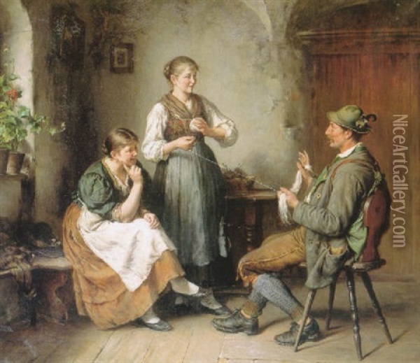 A Helping Hand Oil Painting - Heinrich Hirt