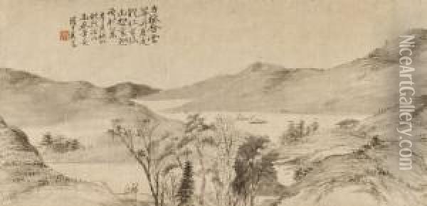 Old Trees In The Mountain Oil Painting - Xi Gang