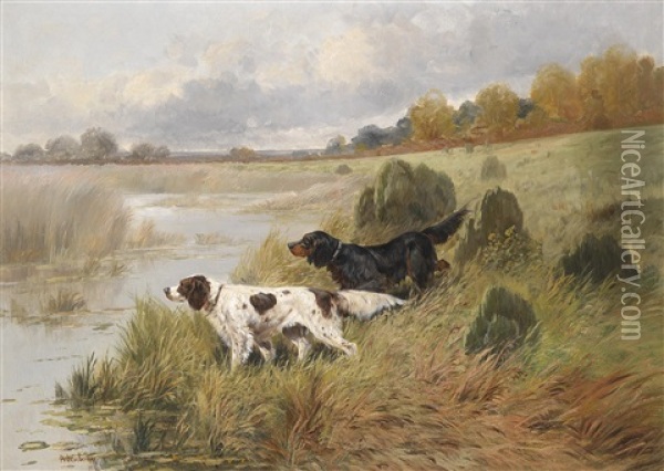 Vorstehhunde In Einer Weiten Landschaft Oil Painting - Anton Weinberger