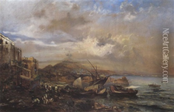 Fischer In Einer Bucht Von Neapel Oil Painting - Robert Alott