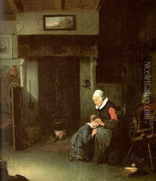 Woman Combing a Child's Hair 1648 Oil Painting - Quiringh Gerritsz. van Brekelenkam