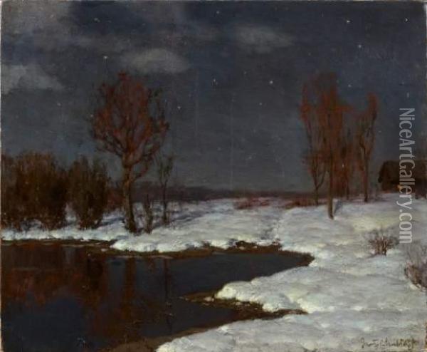 Crepuscule Sur L'etang Enneige Oil Painting - Ivan Fedorovich Choultse