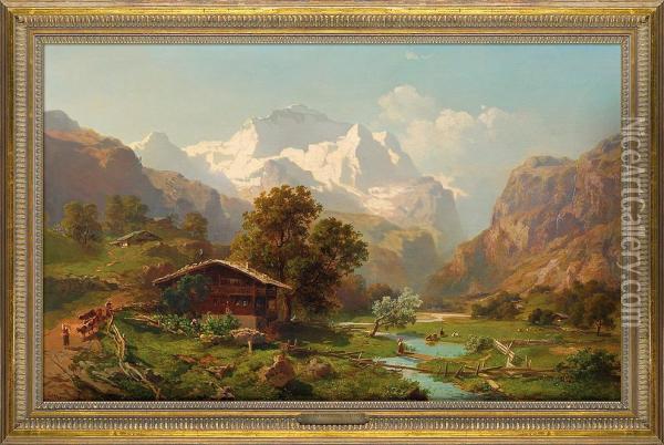 Dolina Lauterbrunner Z Widokiem Na Jungfrau Oil Painting - Joseph Niklaus Butler