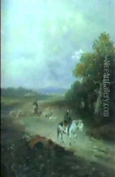 Landschaft Mit Einem Reiter Im Vordergrund Oil Painting - Emil Barbarini