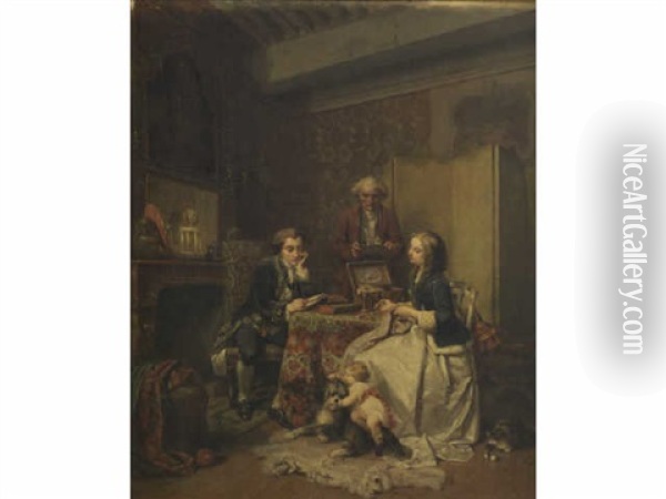 La Veillee, Scene D'interieur Oil Painting - Francois Claudius Compte-Calix