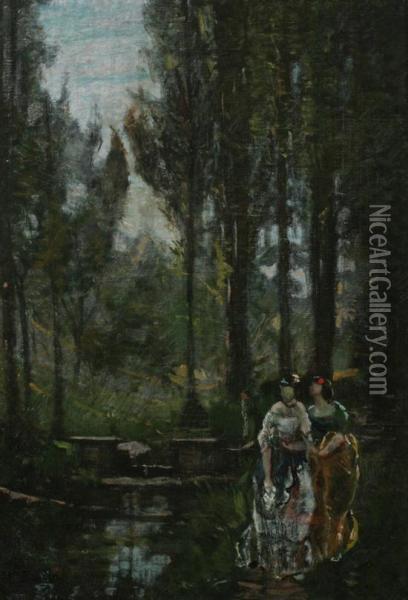 Womenalong Forest Path Oil Painting - Eugene Baudin