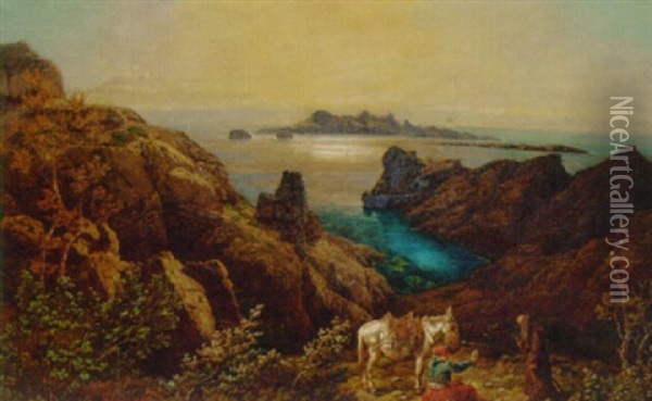 A Meeting On The Italian Coast Oil Painting - Johann Baptiste Heinefetter