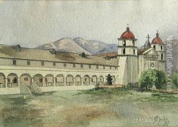 Santa Barbara Mission Oil Painting - Helen Hyde