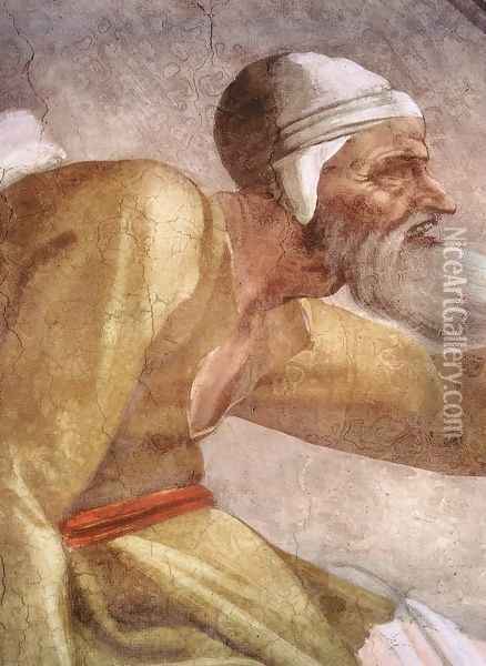 Salmon - Boaz - Obed (detail-2) 1511-12 Oil Painting - Michelangelo Buonarroti