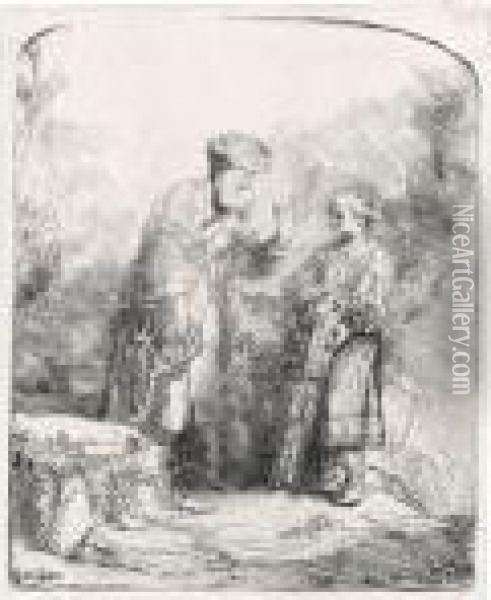 Abraham And Isaac (b., Holl.34; H.214; Bb.45-d) Oil Painting - Rembrandt Van Rijn