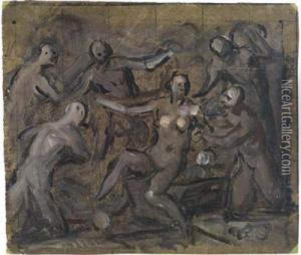 A Study Fordiana And Callisto Oil Painting - Domenico Tintoretto