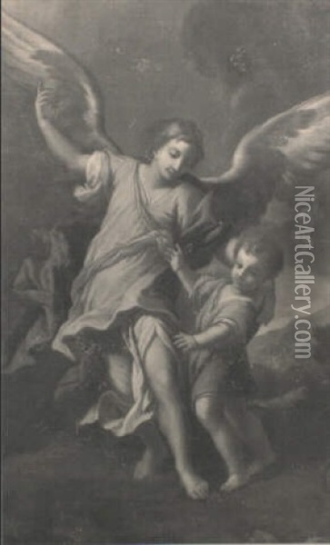 L'ange Gardien Oil Painting - Antonio Mercurio Amorosi
