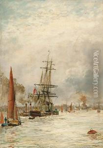 Shipping In A Harbour Oil Painting - Adolphe Ragon