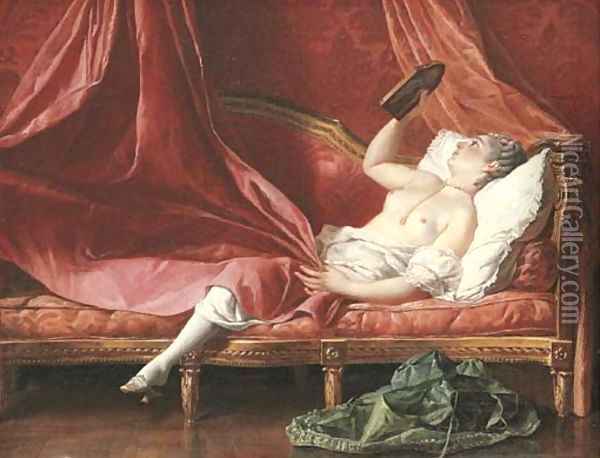 A lady reclining on a canape Oil Painting - French School