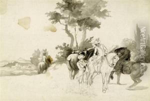 Mostly Studies And Sketches Of Horses, Riding And Hunting Scenes Oil Painting - Johann Georg Pforr