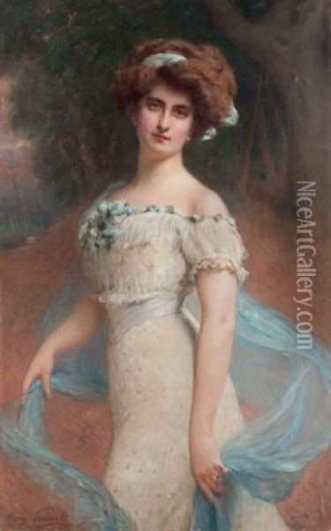 Femme Au Foulard Bleu Oil Painting - Henry Paul Perrault