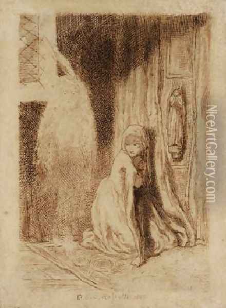 Faust: Margaret in the Church Oil Painting - Dante Gabriel Rossetti