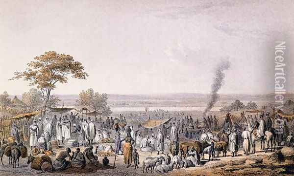 The Market in Sokoto in 1853, from 'Travels and Discoveries in North and Central Africa' by Heinrich Barth Oil Painting - Johann Martin Bernatz