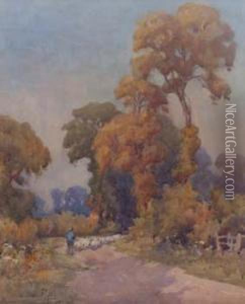 Rural Lane With Figure Oil Painting - Samuel Warburton