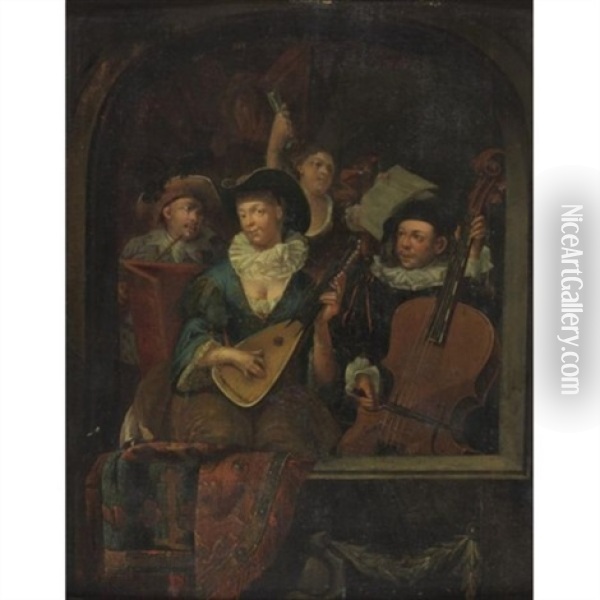 A Merry Company Playing Music Oil Painting - Eglon Hendrik van der Neer