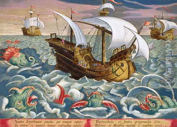 Hunting Sea Creatures, plate 84 from Venationes Ferarum, Avium, Piscium Of Hunting Wild Beasts, Birds, Fish engraved by Jan Collaert 1566-1628 published by Phillipus Gallaeus of Amsterdam Oil Painting - Giovanni Stradano