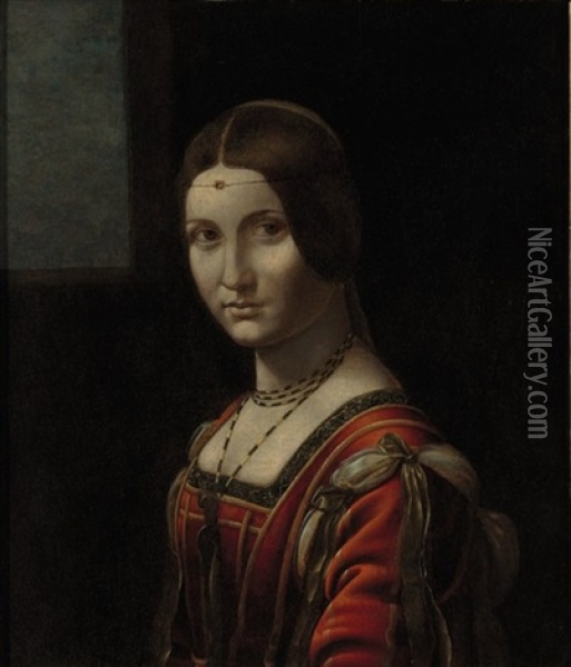 Portrait Of A Lady, Called La Belle Ferronniere Oil Painting - Leonardo Da Vinci