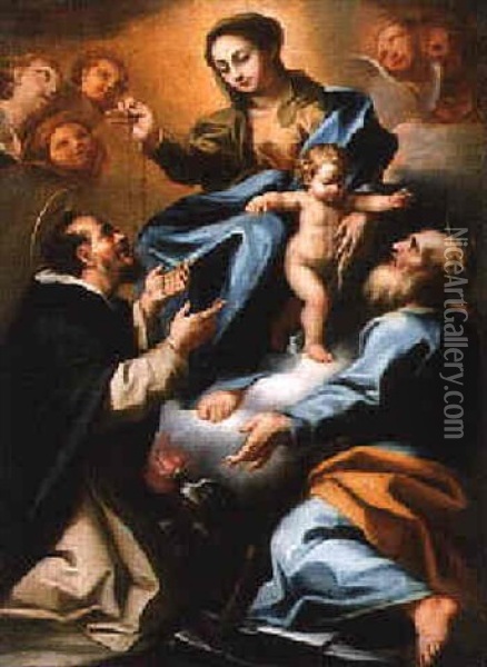 The Madonna And Child Appearing To Saints Dominic And Eligius Oil Painting - Paolo de Matteis