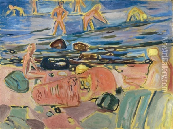 Badende Gutter (boys Bathing) Oil Painting - Edvard Munch