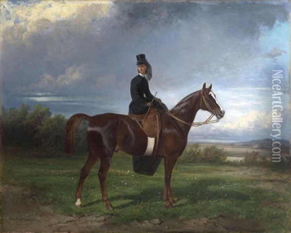 Equestrian Portrait Of Seymourina Poirson Oil Painting - Nikolai Egorovich Sverchkov