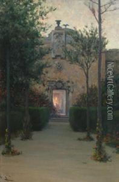 Jardin Al Atardecer Oil Painting - Modesto Urgell y Inglada