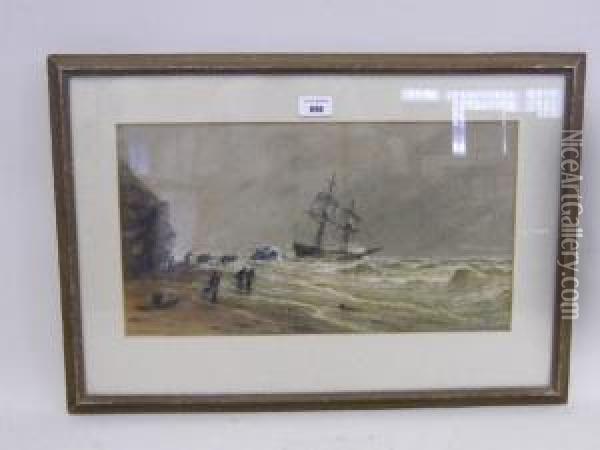 Brig Ashore Whitby Oil Painting - John Francis Branegan