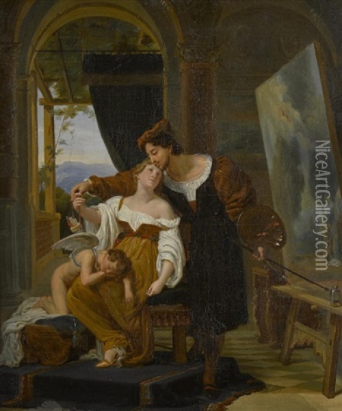 A Painter And His Muse Oil Painting - Auguste Jean Baptiste Vinchon