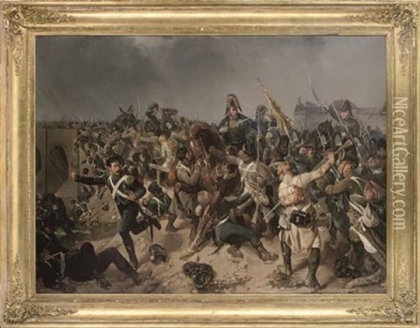 A Battle Between Austrian Grenadiers And French Light Infantry Oil Painting - Friedrich L' Allemand