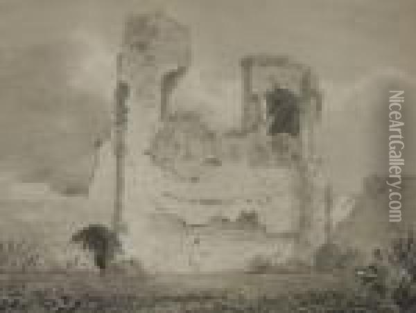 An Artist Sketching The Ruins Of Waverly Castle Oil Painting - John Sell Cotman